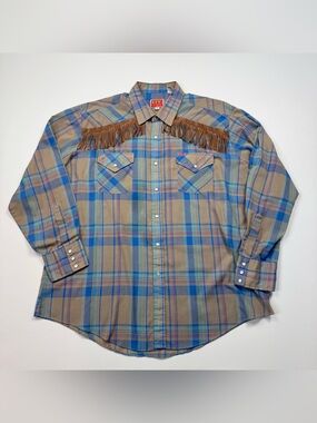 Men’s Vintage Ely Plains Pearl Snap Western Style Button Down Shirt Size 18